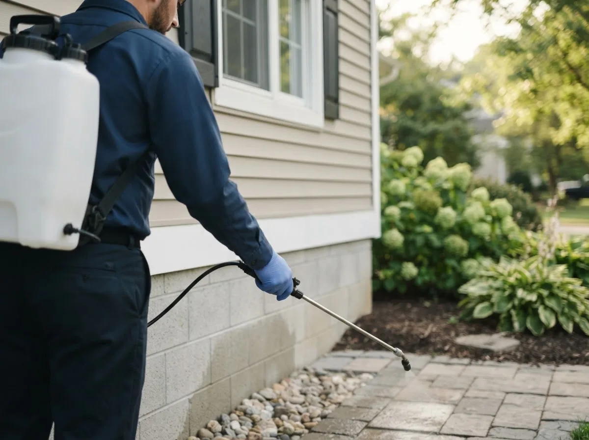 Pest control technician inspecting a home in Platteville, CO